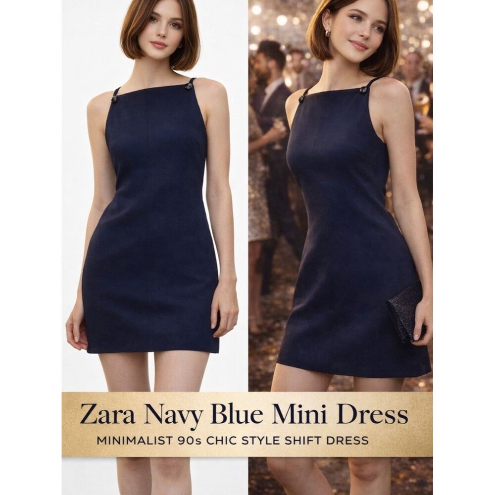 Zara Navy Blue Mini Dress - Minimalist Shift
